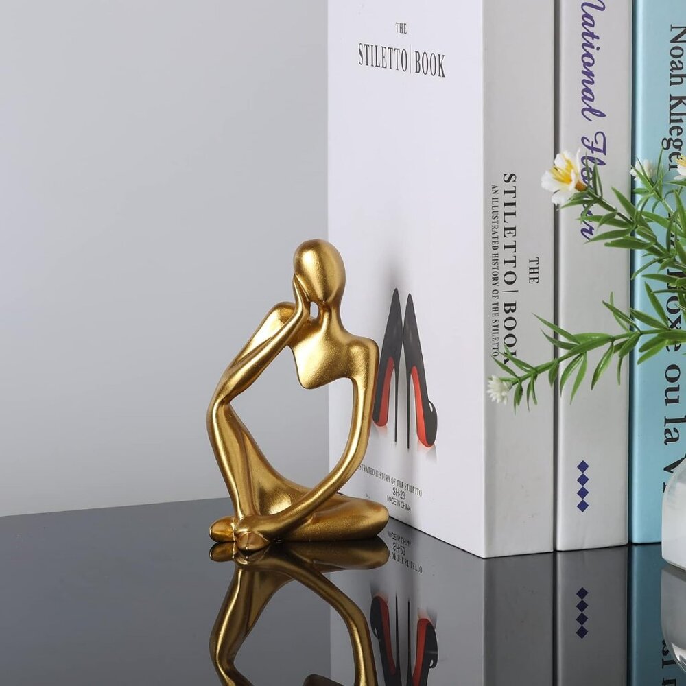 Thinker Statue Gold Decor Abstract Art Sculpture Golden Resin Collectible - Picture 6 of 6